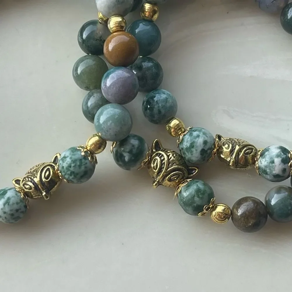 Tree agate dendritic India agate fox head face ONE stretch bracelet NEW reiki me